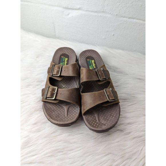 Skechers Shoes - Skechers Reggae Jammin Womens Size US 7 Brown Leather Buckle Slide Sandals 46795